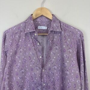 Etro 40 Mens M Purple Paisley Button Up Shirt Cotton Italy EUC